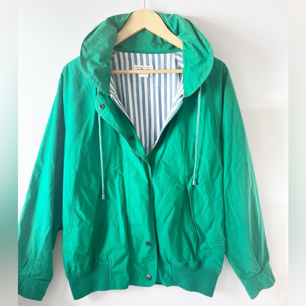 Talbots Green Windbreaker Jacket Vintage 90s with Striped Lining Sailing Medium